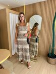 Vestido tricot rendado Marrom