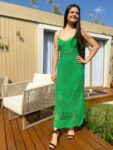 Vestido flor rendado tricô verde