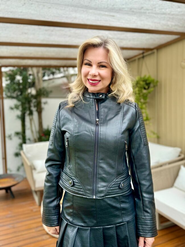 Jaqueta de Couro Londres Feminina Preta