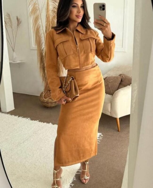 Conjunto em Suede Caramelo