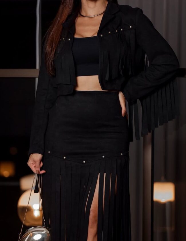 Conjunto Cowgirl de Franjas Preto - Image 2
