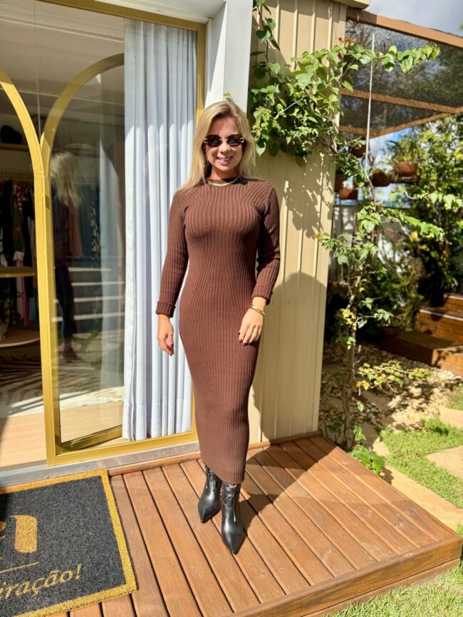 Vestido Clarissa em Tricô Marrom