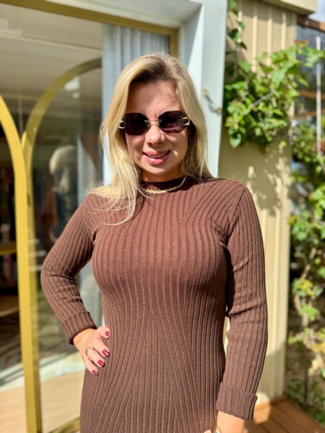 Vestido Clarissa em Tricô Marrom - Image 3