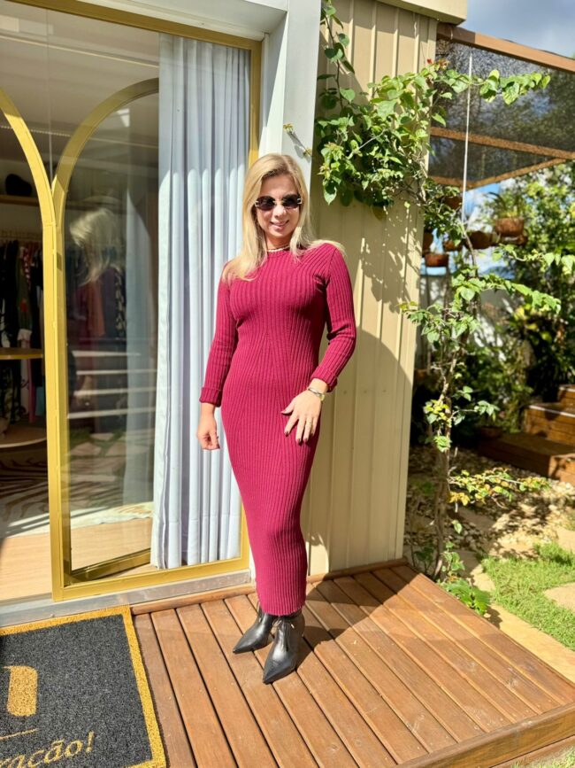 Vestido Clarissa em Tricô Marsala - Image 5