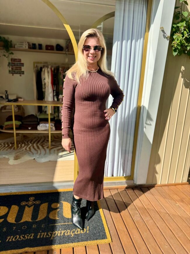 Vestido Melina em Tricô Marrom
