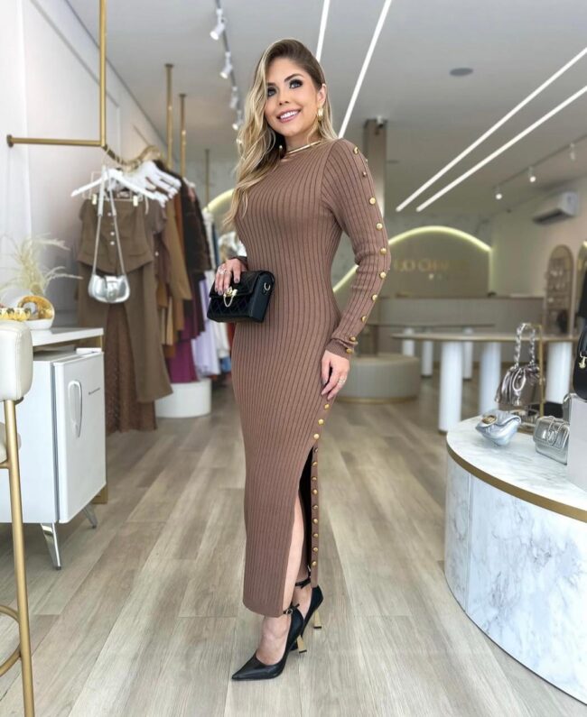 Vestido Melina em Tricô Caramelo