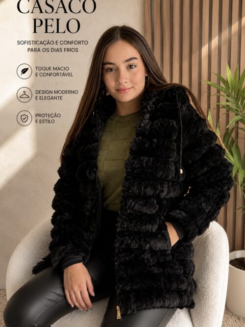 Casaco de pelo feminino Alaska Preto