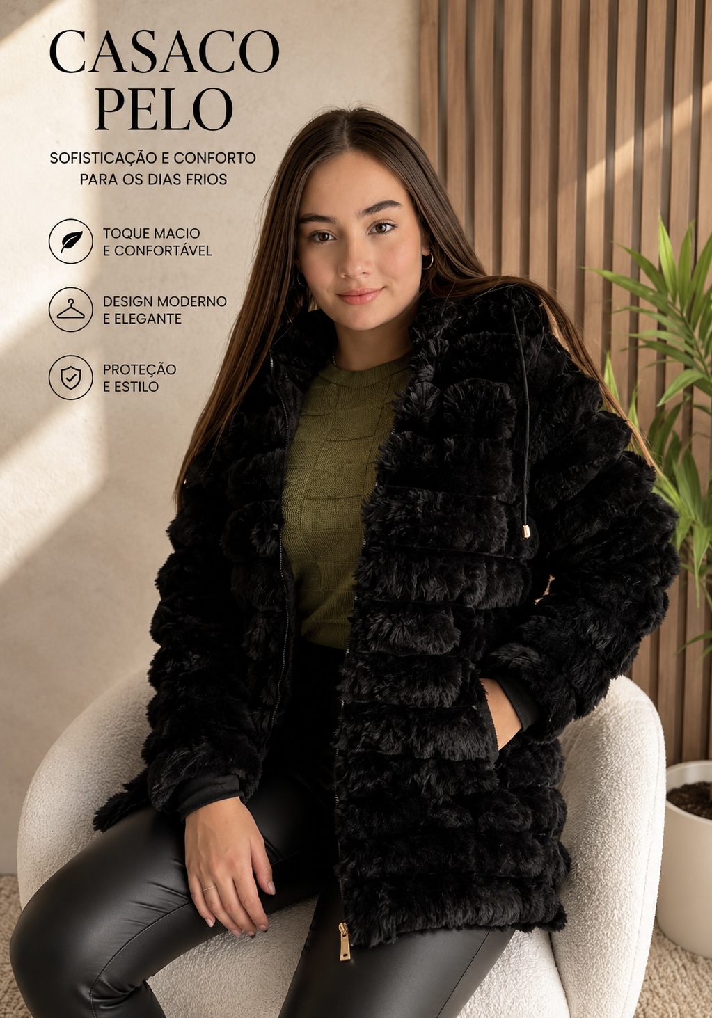 Casaco de pelo feminino Alaska Preto