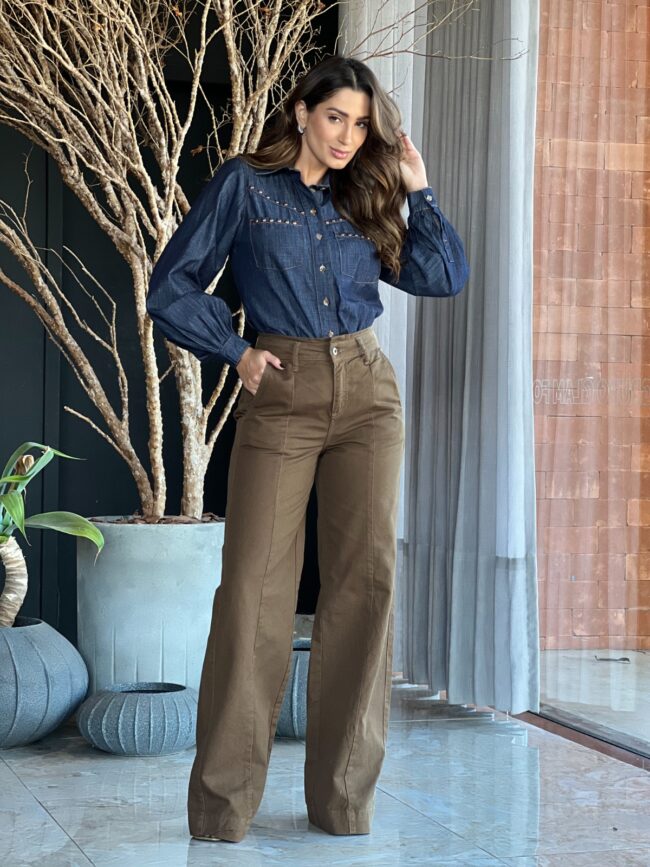 Calça Alfaiataria Celeste Jeans Marrom - Bebela Jeans