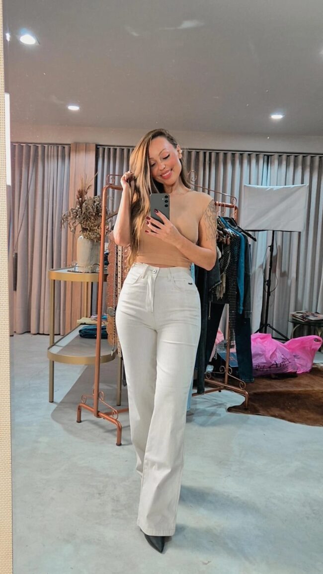 Calça Reta de Linho Elastic - Lady Lú Denim