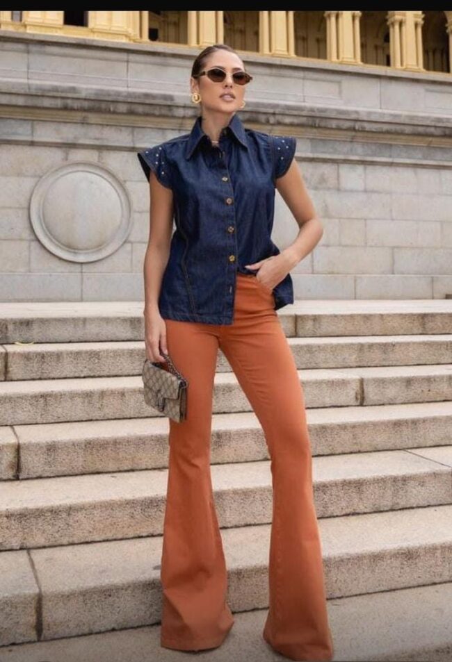 Calça Viviane Terracota Flare - Bebela Jeans