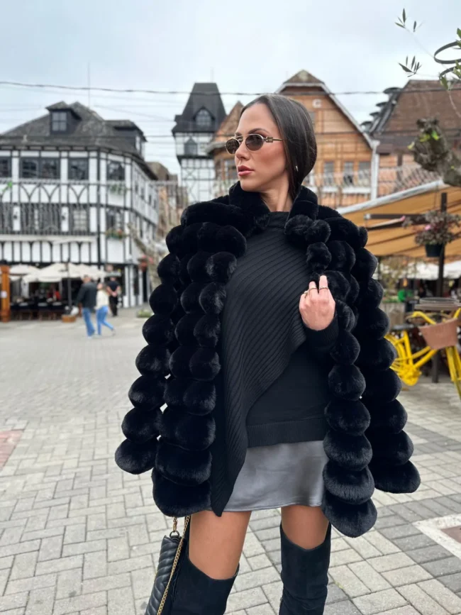 Casaco de pelo feminino North Preto