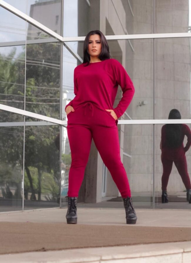 Conjunto de moletom feminino Carolina Vermelho