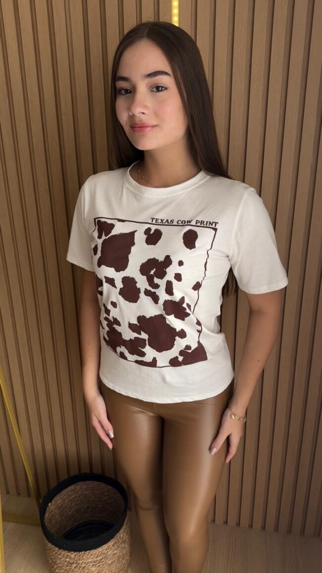 T-Shirt Estampada Branca Texas Cow Print