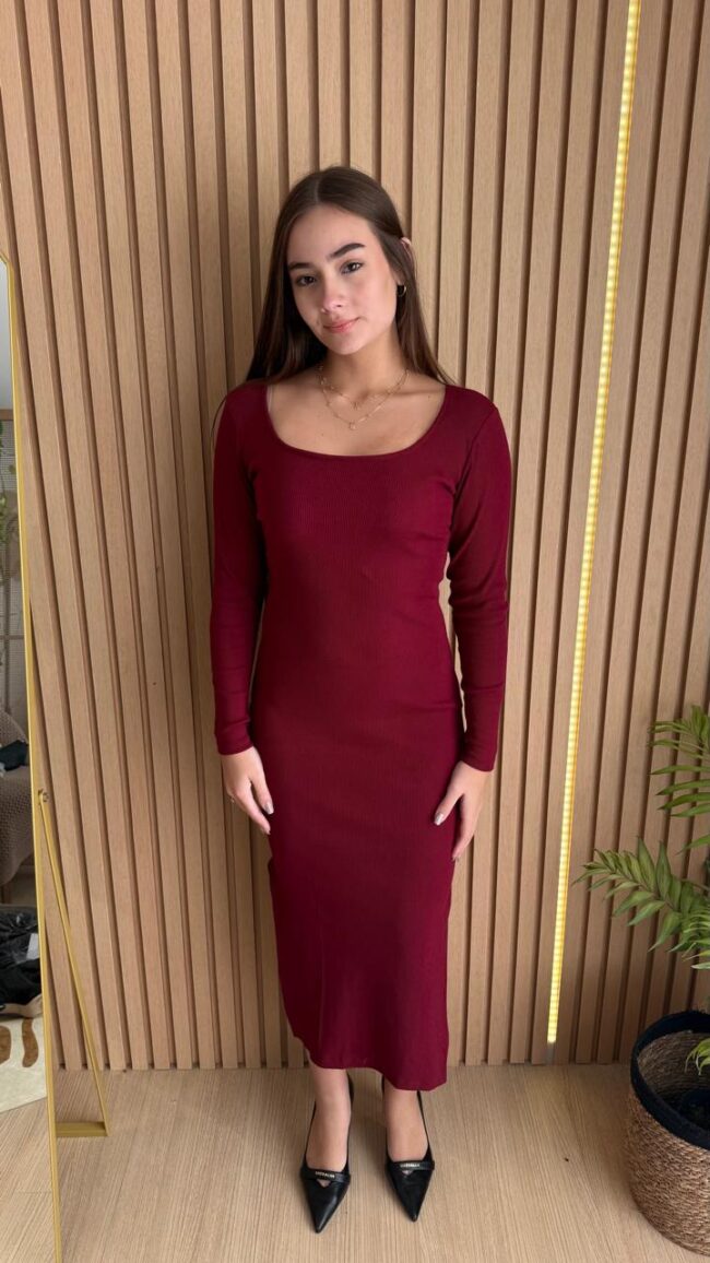 Vestido Canelado Feminino Vermelho - Image 2