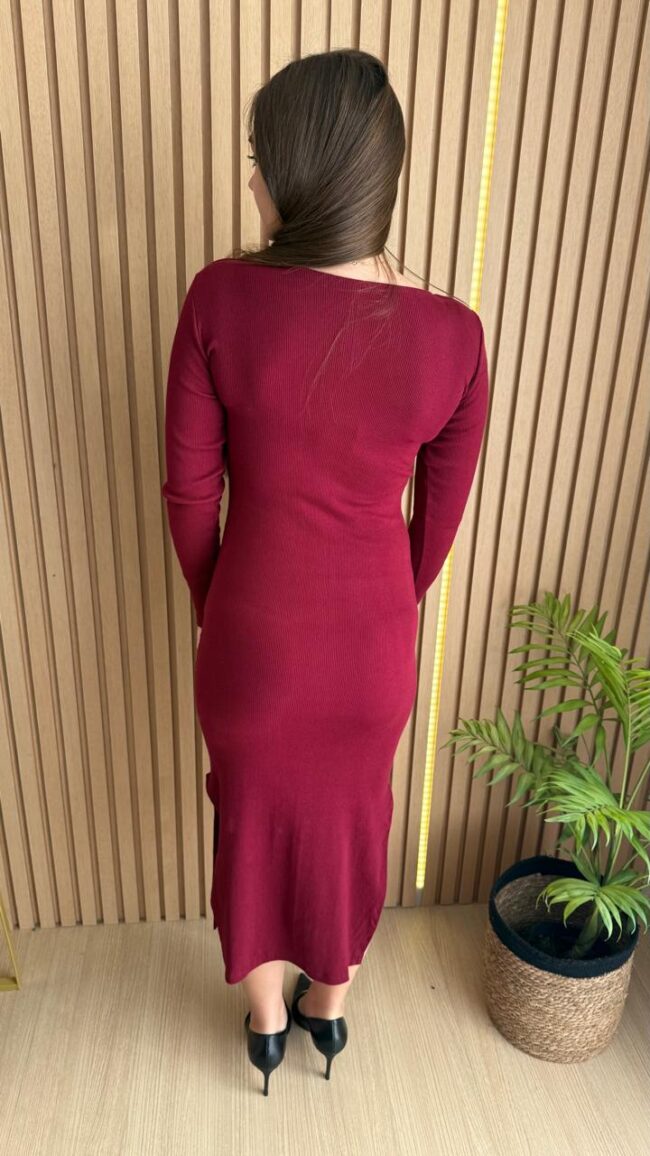 Vestido Canelado Feminino Vermelho - Image 3