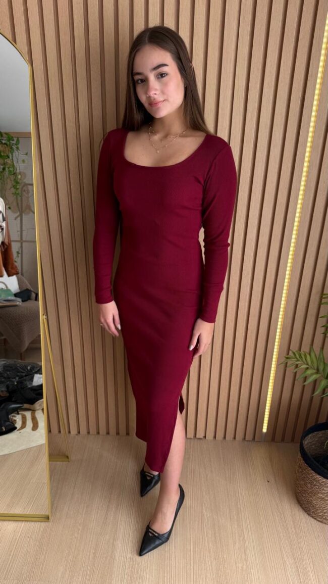 Vestido Canelado Feminino Vermelho