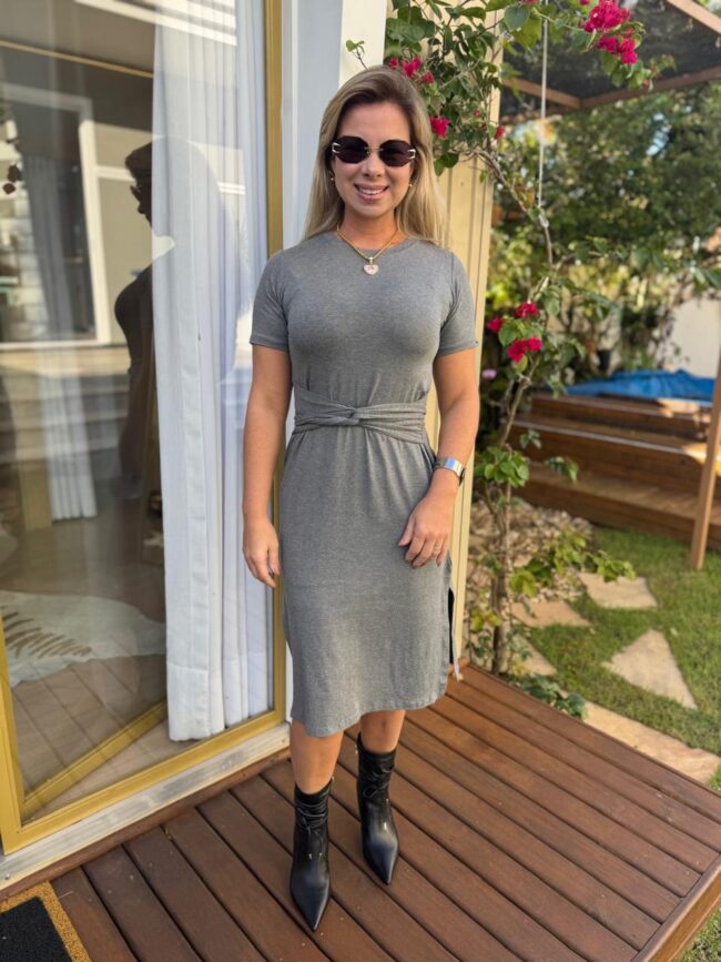 Vestido Transpassado Cinza Feminino