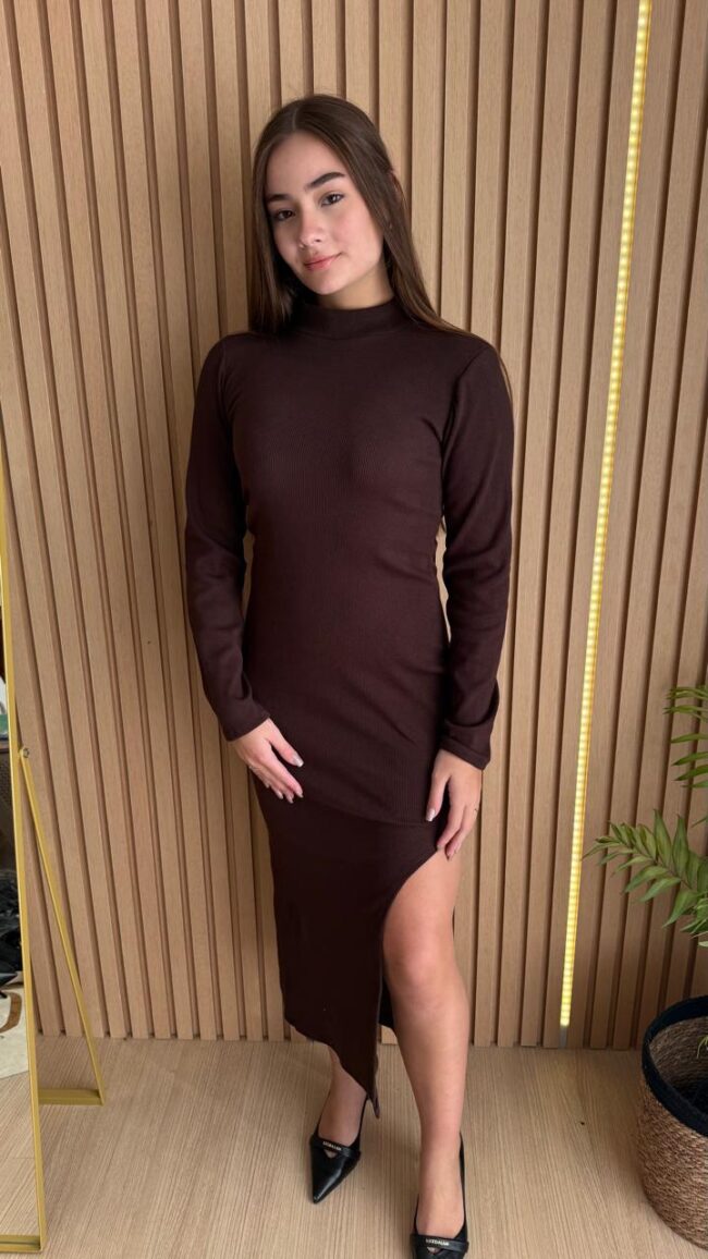 Vestido Canelado Feminino Marrom - Image 2