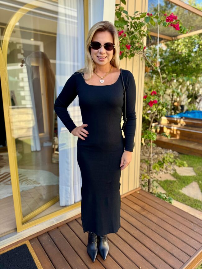 Vestido Canelado Feminino Preto - Image 2