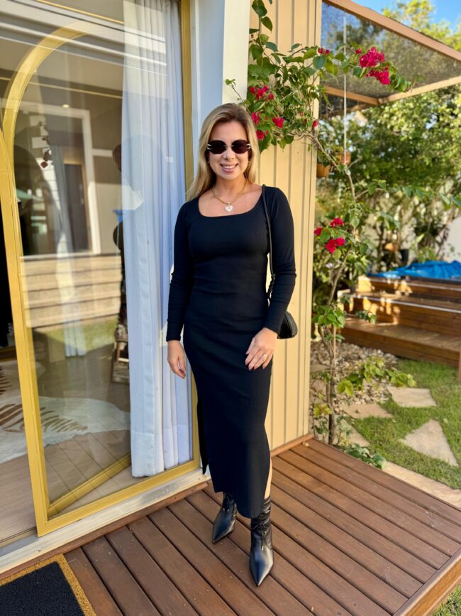 Vestido Canelado Feminino Preto