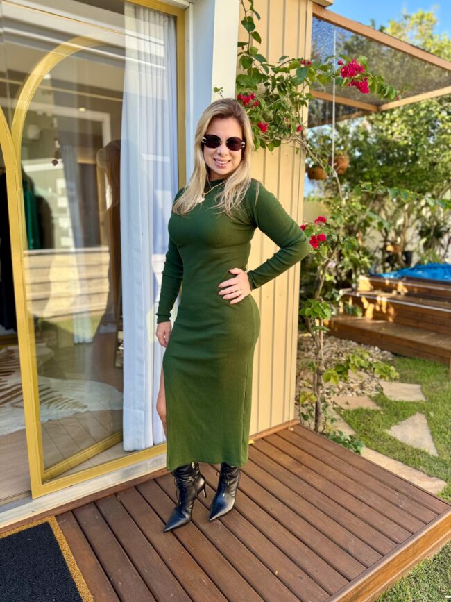Vestido Canelado Feminino Verde - Image 2