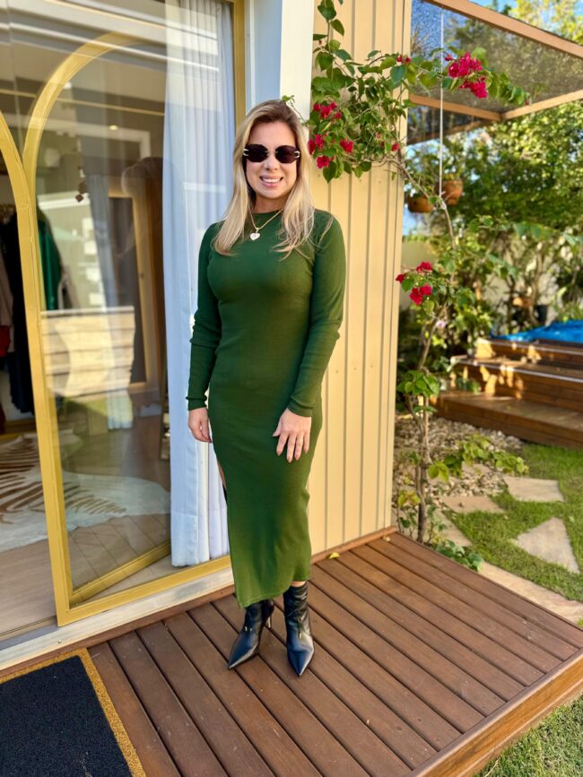 Vestido Canelado Feminino Verde