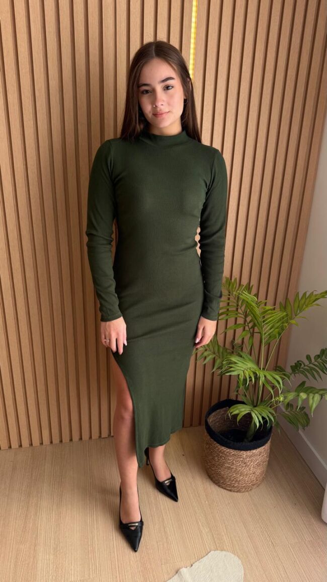 Vestido Canelado Feminino Verde - Image 4