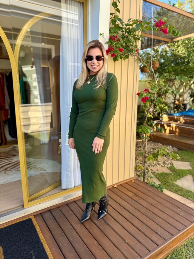 Vestido Canelado Feminino Verde - Image 3