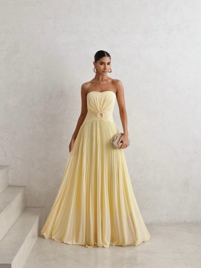 Vestido Longo Tomara que Caia Plissado