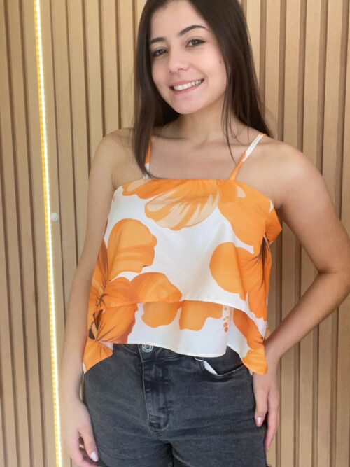 Blusa Floral Estampada Laranja