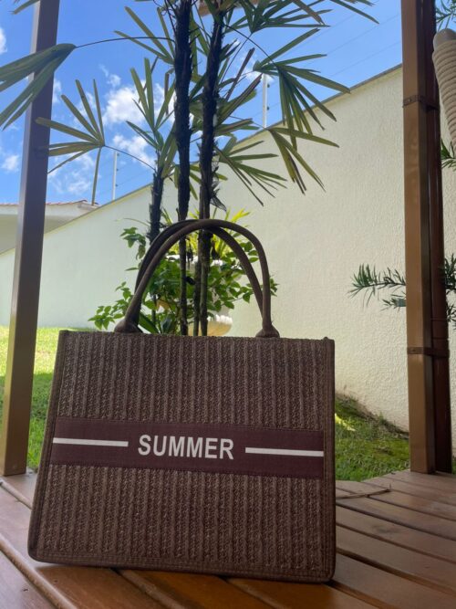Bolsa de Praia de Palha Estruturada "Summer" – Modelo Tote Luxo Marrom
