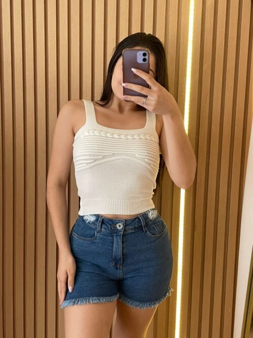 Blusa Tricot Decote Quadrado Off White