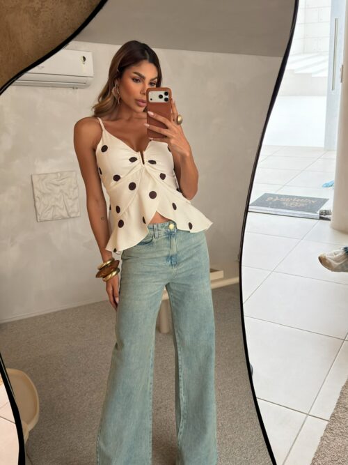 Blusa Peplum Feminina Alcinha com Estampa Poá