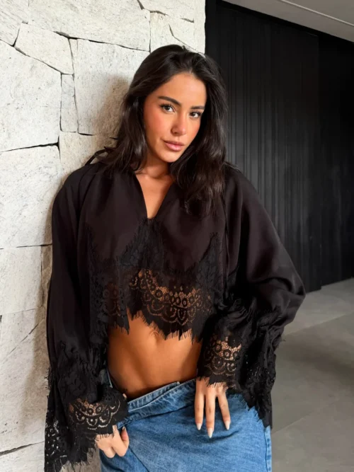 Camisa Bata Chanty Preta - Pimpnella
