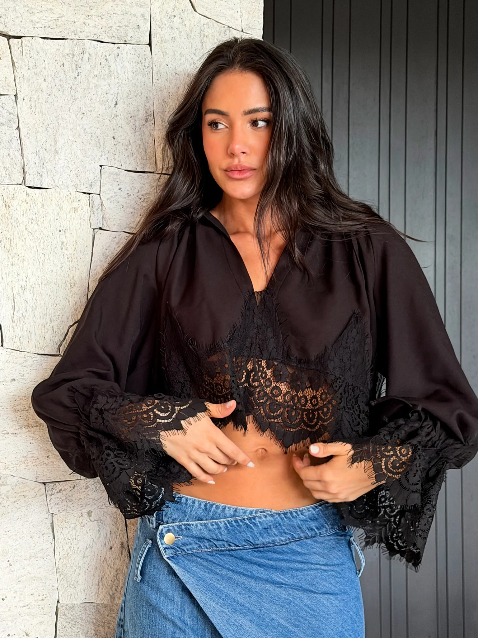 Camisa Bata Chanty Preta - Pimpnella - Imagem 2